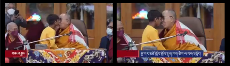 Dalai Lama kysser dreng på munden, stikker sin tunge ud og siger 'And suck my toungue'